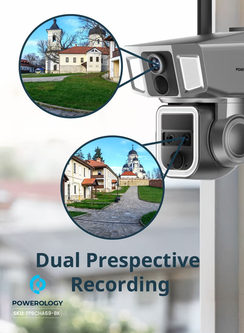 Powerology 4G/WIFI 10x Zoom 2MP+2MP 360° Ultimate Versatile Camera - Black