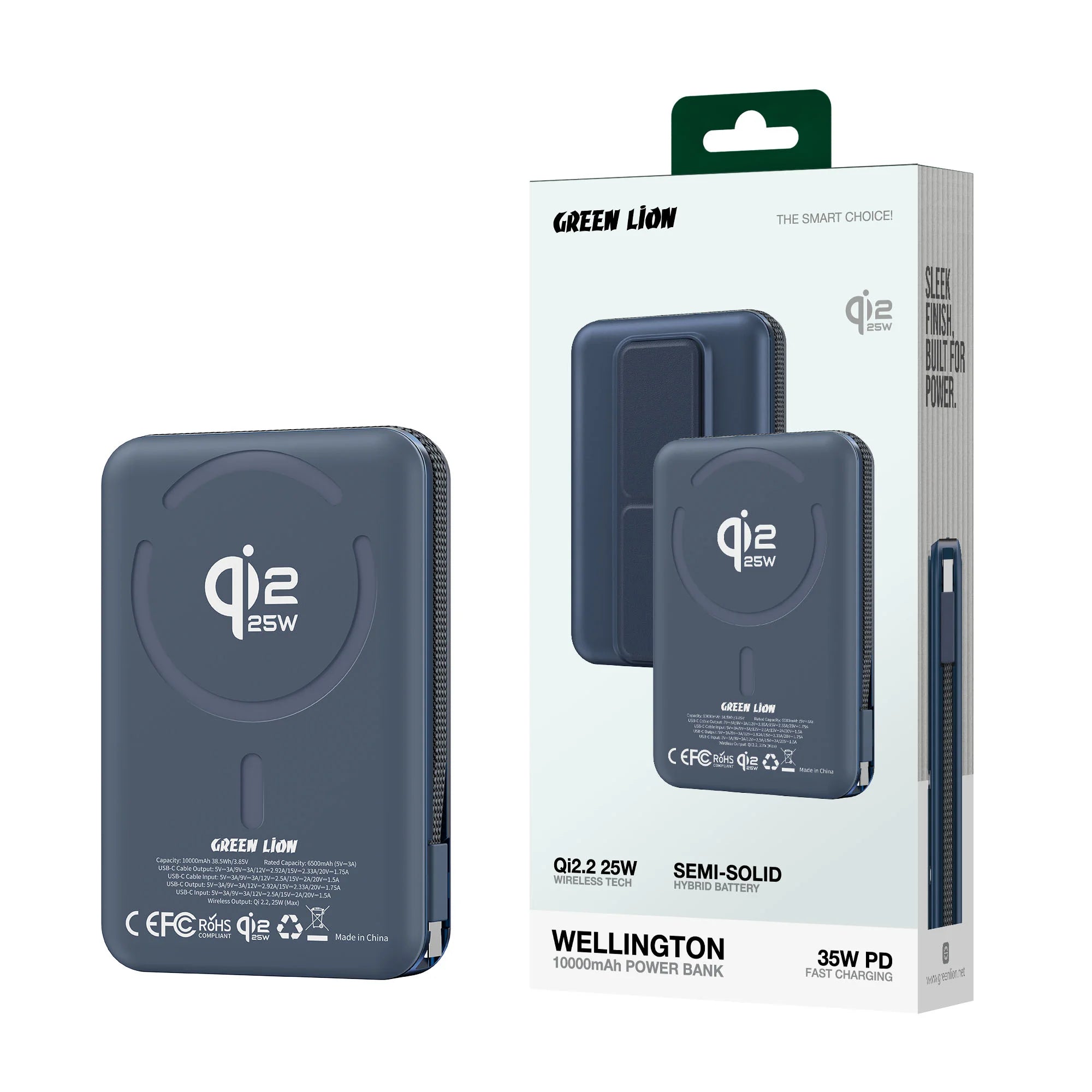 Green Lion Wellington Qi2 35W PD Magnetic Wireless Power Bank 10000mAh – Multiple Colors