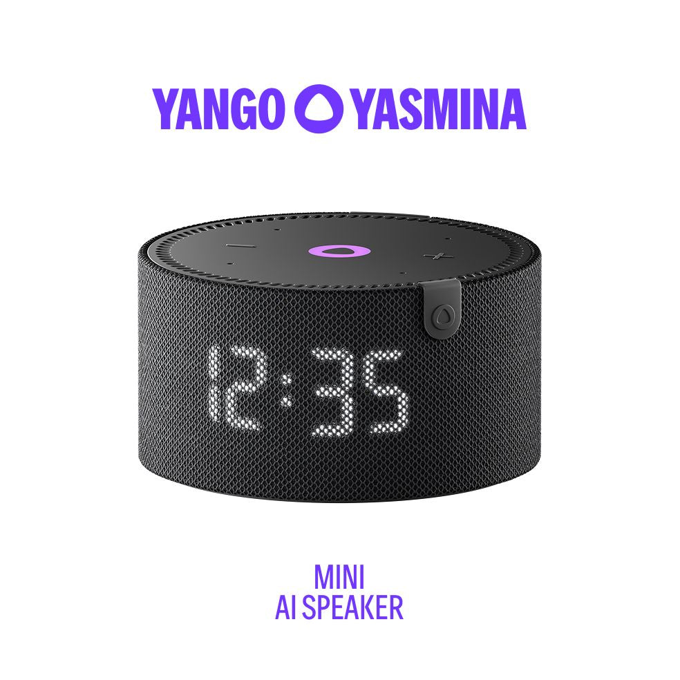 Yango Yasmina Mini AI Smart Speaker with LED Clock, 10W Sound, 4 Microphones, Wi-Fi & Bluetooth – Black
