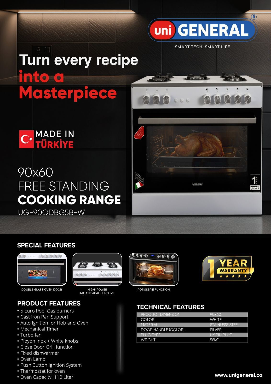 UNI GENERAL UG-90ODBG5B-W FULL GAS 5BURNER — Image 2