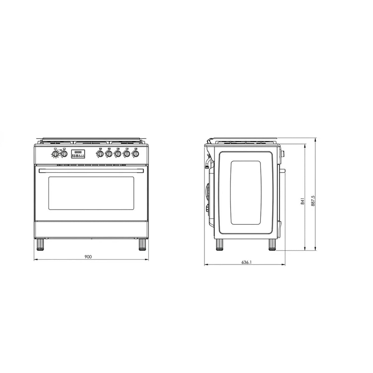 Baumatic Free Standing 5 Burner Gas Cooker 90cm Stainless Steel/Black BMEC9GGTSS — Image 2