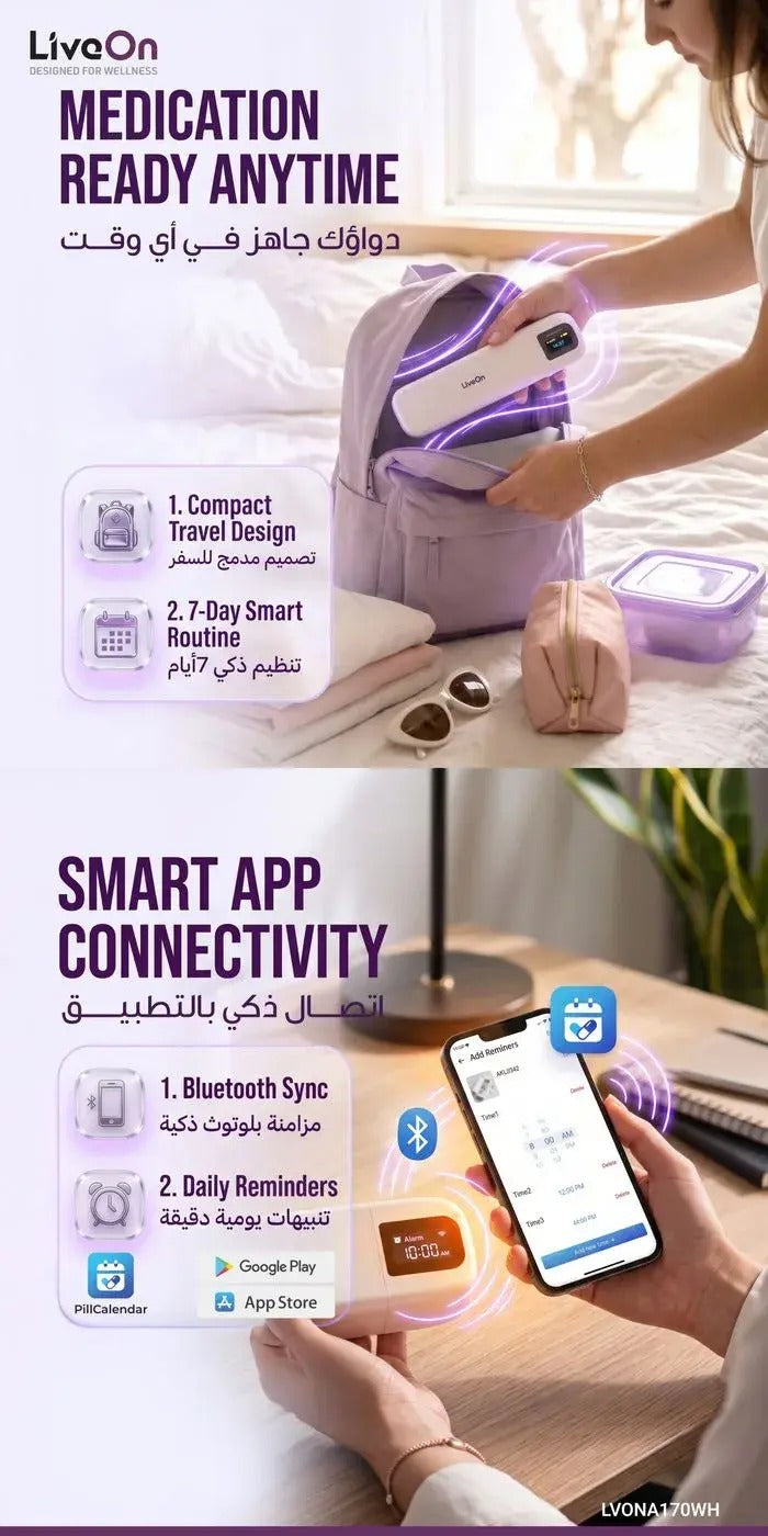 Liveon Portable Smart Pill Organizer TFT display with App and Alert - White — Image 3