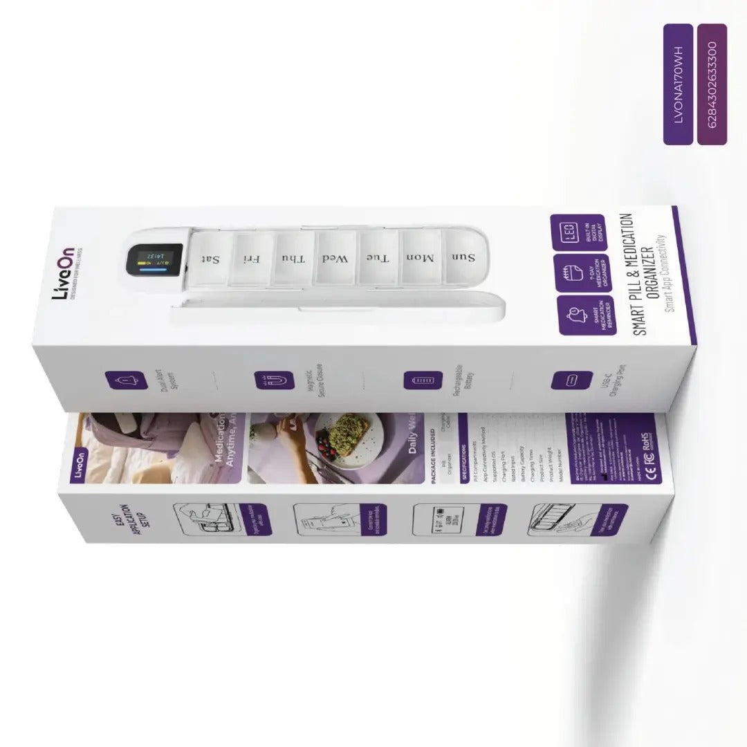 Liveon Portable Smart Pill Organizer TFT display with App and Alert - White — Image 2