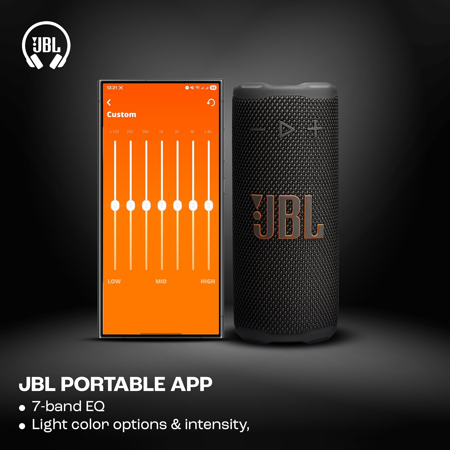 JBL Grip Compact Bluetooth Speaker with bold JBL Pro Sound and ambient light (Black)