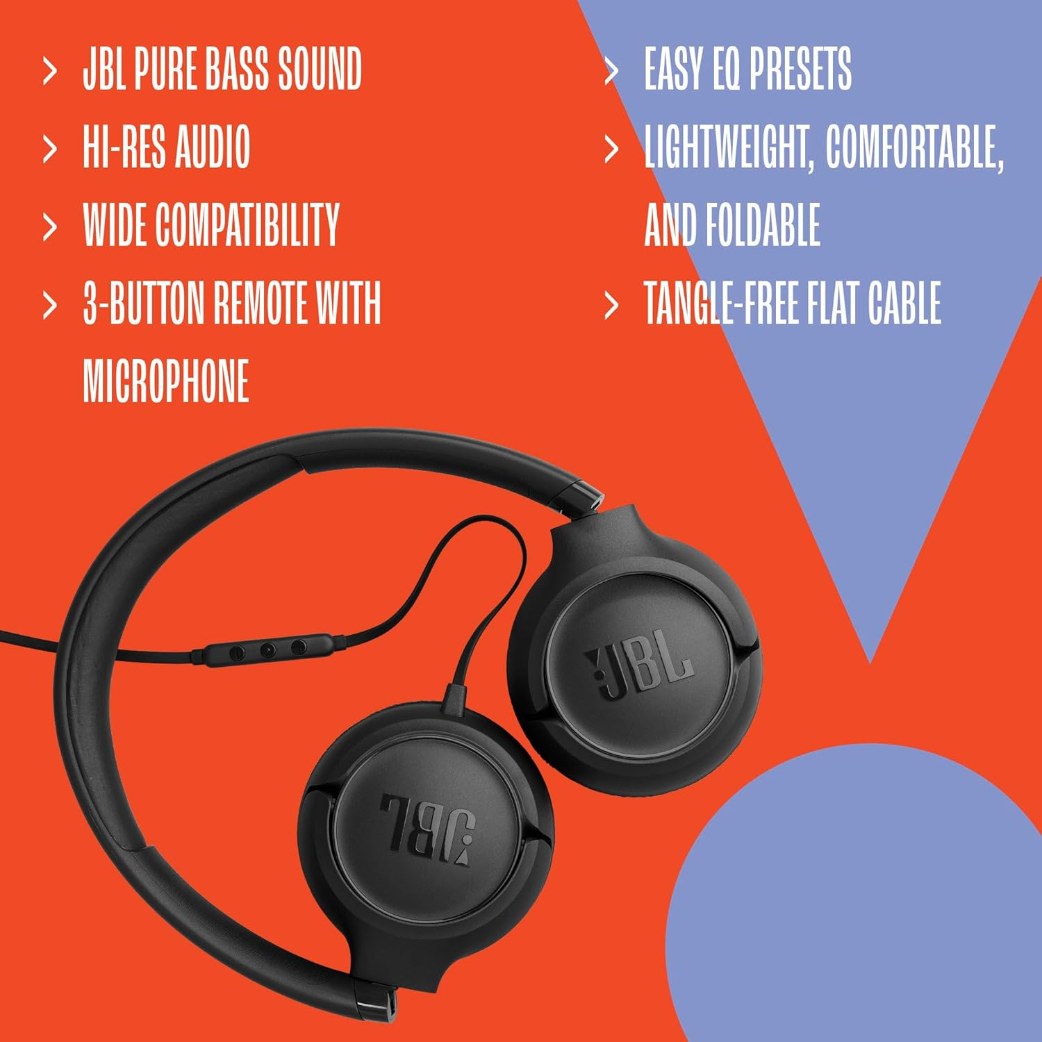 JBL Tune 530C USB-C Wired On-Ear Headphones (Black)