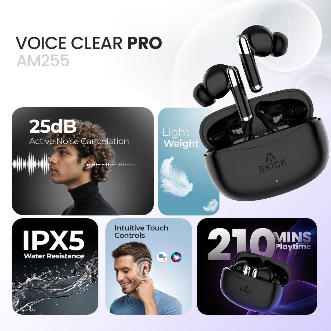 Skick Voice Clear Pro AM255 TWS in-ear buds with ANC ASAP Charging Bluetooth V5.3 Black — Image 2