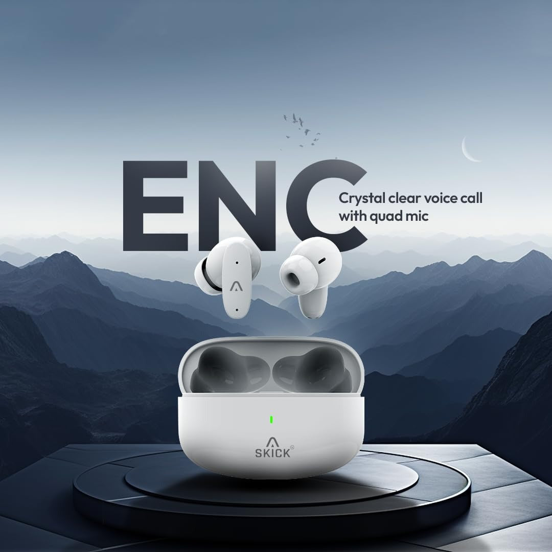 Skick Voice Clear AM244 TWS Quad Mics with ENC Tech ASAP Charging, Bluetooth V5.3 White — Image 5