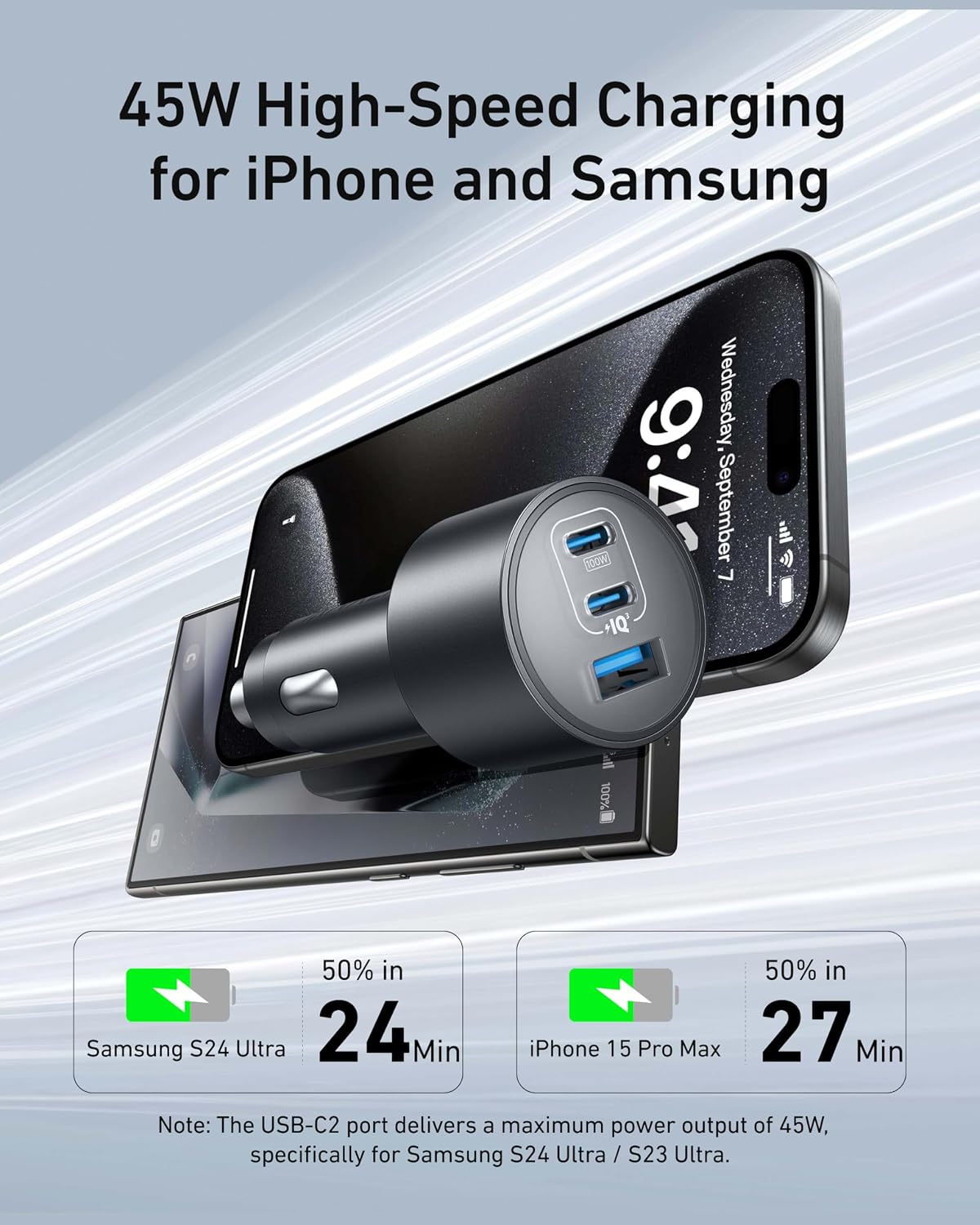 ANKER Car Charger 167.5W 3 Ports+Cable bundle-B2737HA1