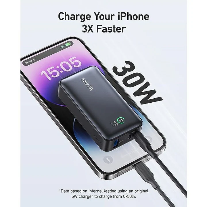 Anker Power Bank, 533 Power Bank 30W Power IQ 3.0 Portable Charger with PD 30W A1256H (Black)