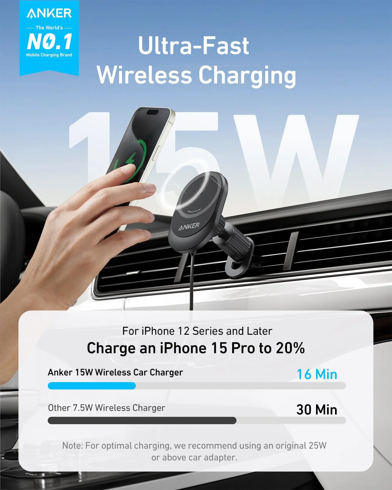 Anker Prime Wireless Car Charger-Black - B2933H11
