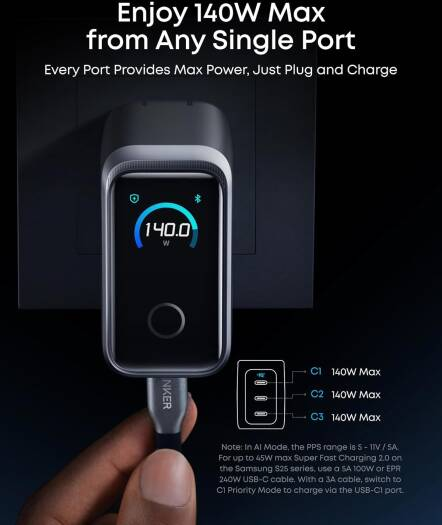Anker Prime 160W GaN Charger Smart display-Silver-A2687241