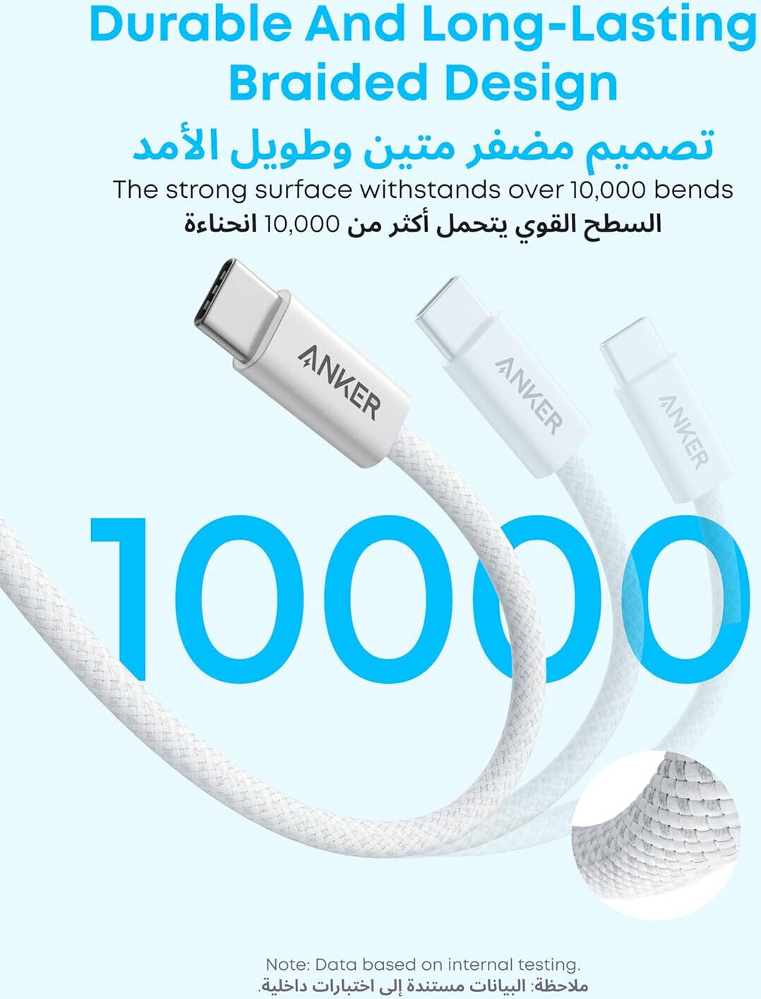 Anker Zolo USB-A to C Braided 6ft-White-A8052H22