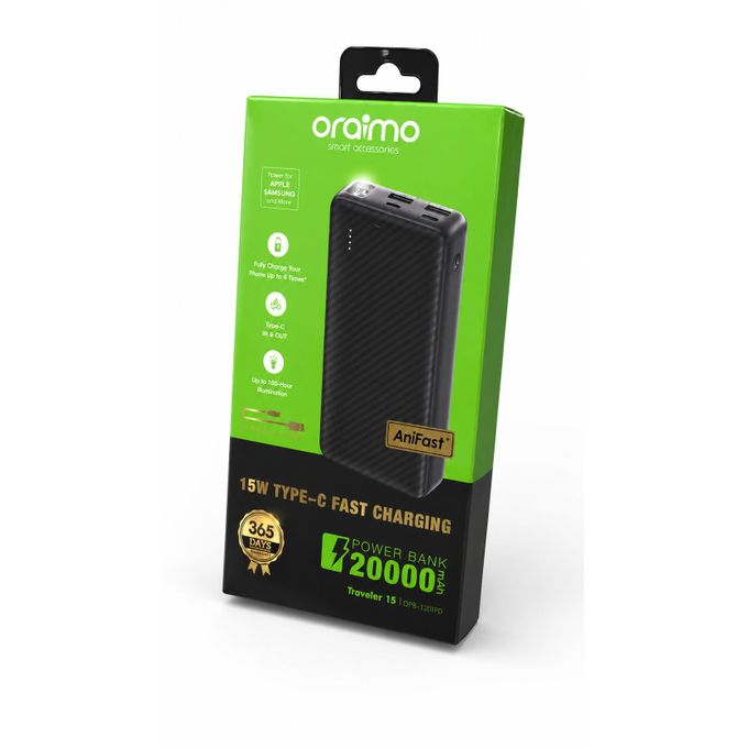 ORAIMO باور بانك بسعة 20000mAh للشحن السريع - Traveller 15- أسود OPB-1201P