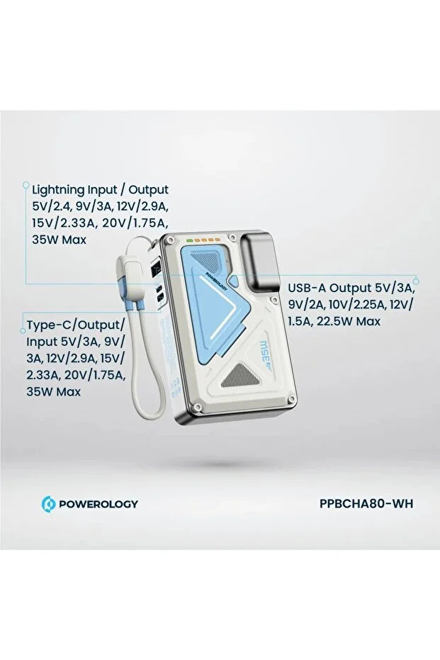 باورولوجي باور بانك لاسلكي بسعة 10000mAh مع MagSafe وكابل محول Type-C و Lightning