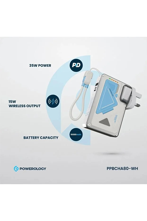 باورولوجي باور بانك لاسلكي بسعة 10000mAh مع MagSafe وكابل محول Type-C و Lightning
