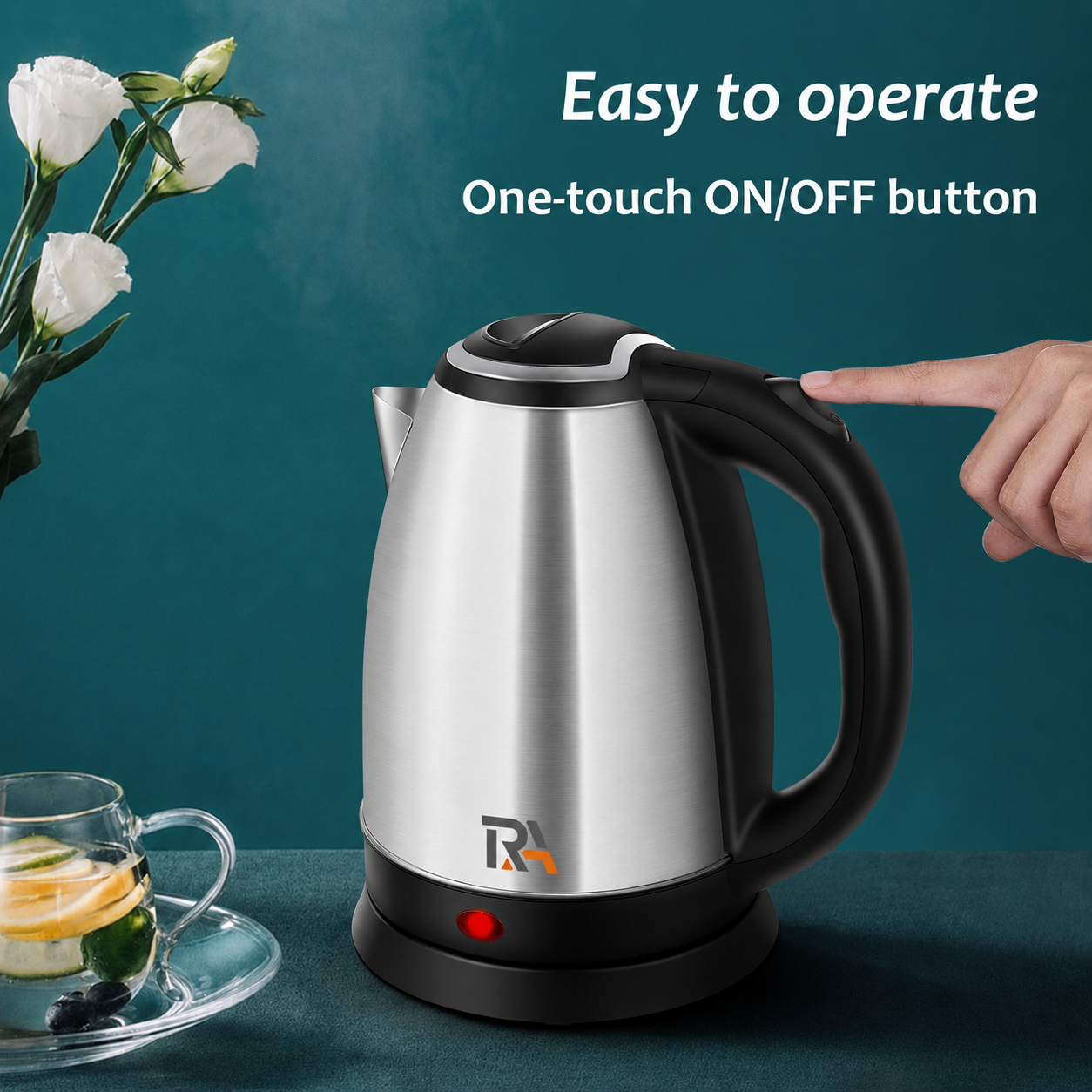 RA Store Stainless Steel Electric Kettle 2.0L Fast Boiling BPA-Free – Silver & Black