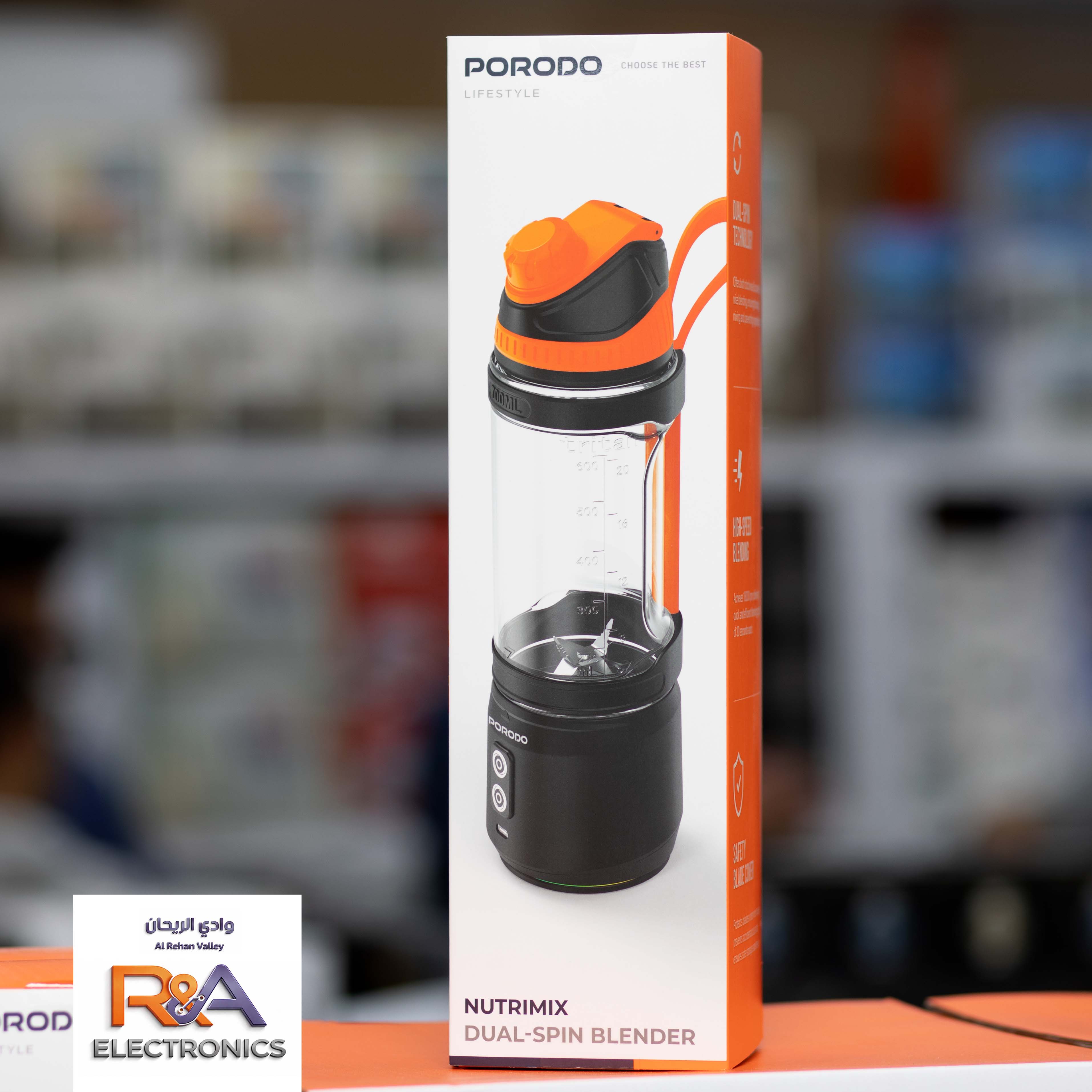 خلاط Porodo Nutrimix Dual-Spin المحمول مع زجاجة سعة 700 مل