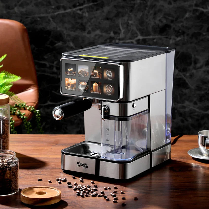 ماكينة صنع القهوة DSP Espresso بقوة 1350W ومضخة 15 بار وخزان ماء 1.8 لتر مع رغوة الحليب موديل KA3149