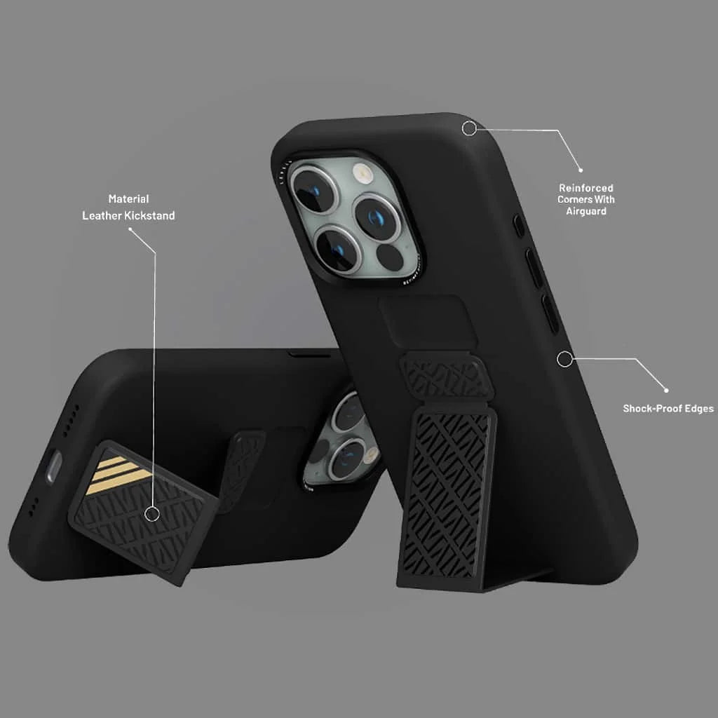 غطاء سيليكون Levelo iPhone 15 Pro Morphix مع قبضة جلدية Levelo - أسود