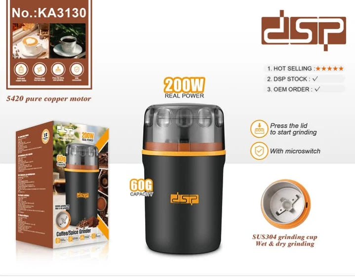 كوب طحن القهوة DSP KA3130 200W من الستانلس ستيل