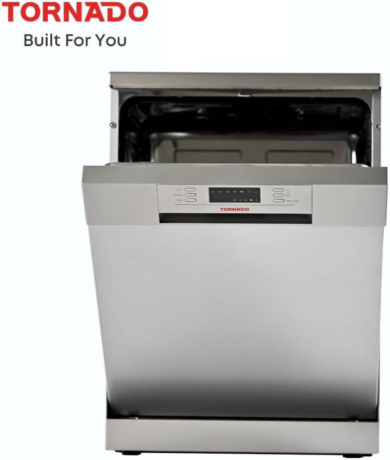 Tornado Freestanding Dishwasher 13 Place Settings 6 Programs 2 Racks Mini Programme Half-Load Stainless Steel Tub Tdg-Jn1363-Bsu