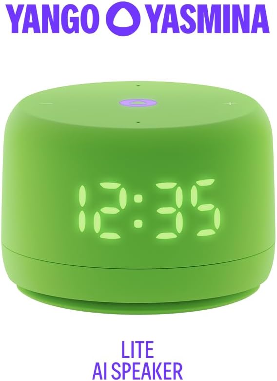 Yango Yasmina Lite AI Smart Speaker with LED Clock, Bluetooth, Wi-Fi & Voice Assistant – Green / Violet