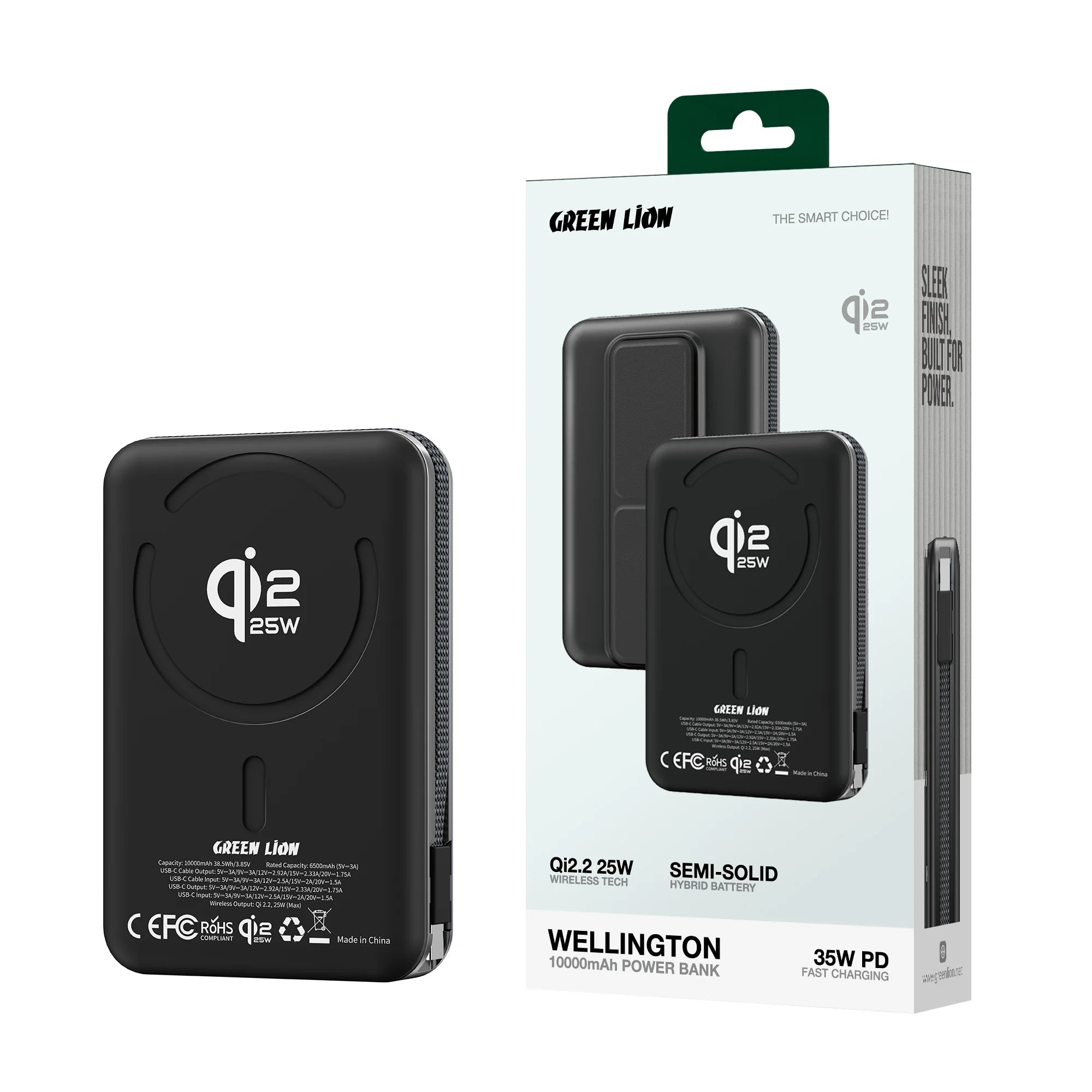 Green Lion Wellington Qi2 35W PD Magnetic Wireless Power Bank 10000mAh – Multiple Colors