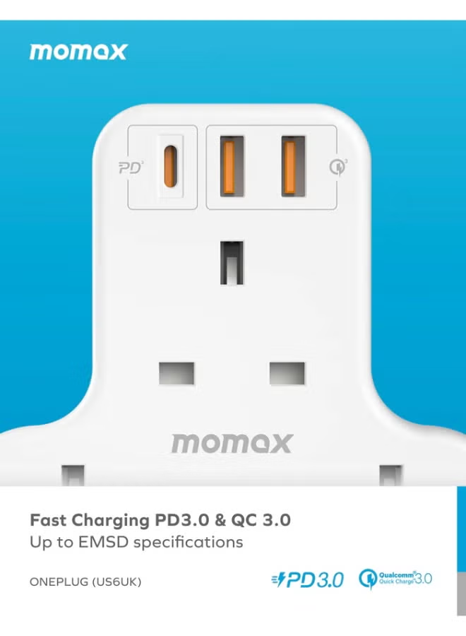 Momax ONEPLUG 3-Outlet T-Shaped Extension Socket with USB
