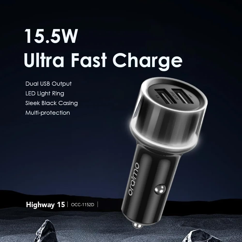 ORAIMO Dual Port Car Charger Highway 15- Black OCC-1152D-BK