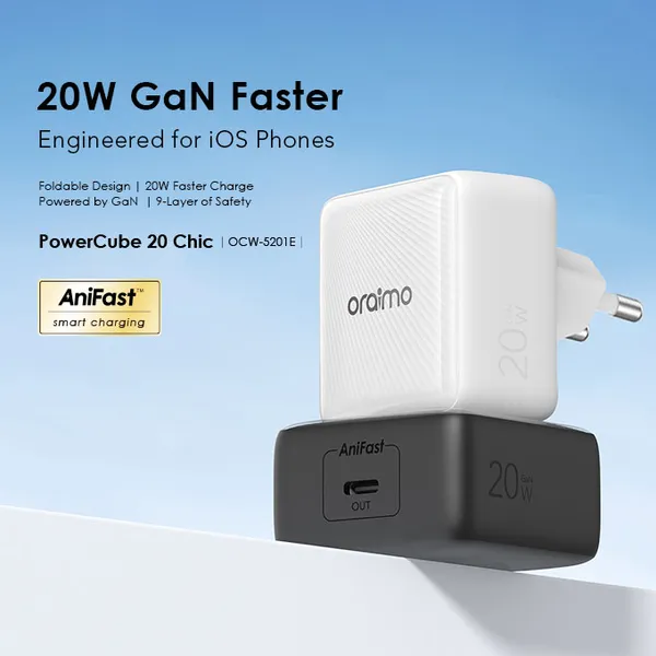 ORAIMO Compact Fast Charger with Lightning Cable- Powercube 10 Sleek- Black OCW-1111U+L53