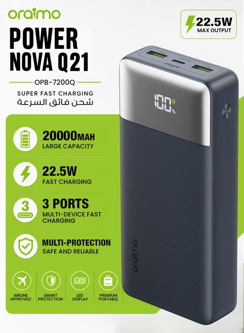 ORAIMO 22.5W 20KmAh Powerbank - PowerNova Q21 - Black OPB-7200Q
