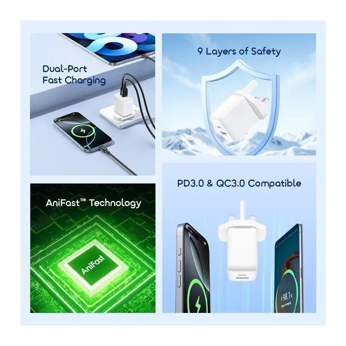 ORAIMO 20W USB & Type-C UK Charger with Type-C to Lightning 1m Cable - PowerCube 201 - White