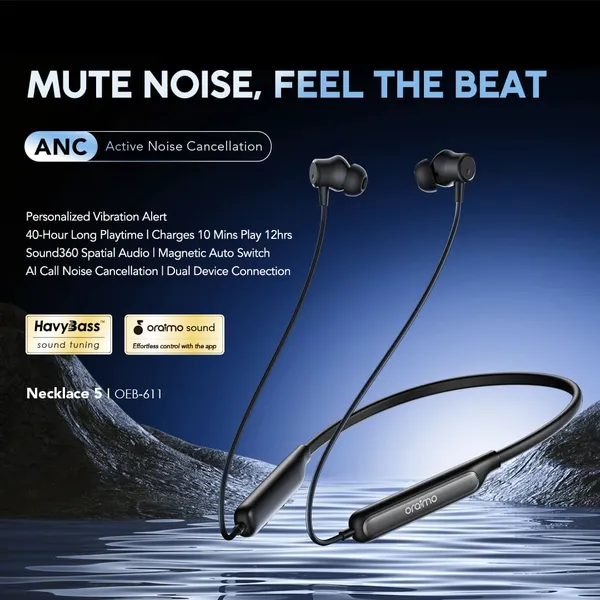 ORAIMO Wireless Neckband ANC- Necklace 5 - Black OEB-611
