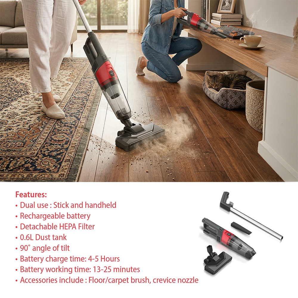 Saachi 2-in-1 Rechargeable Cordless Stick Vacuum Cleaner NL-VC-1110RCH-BK