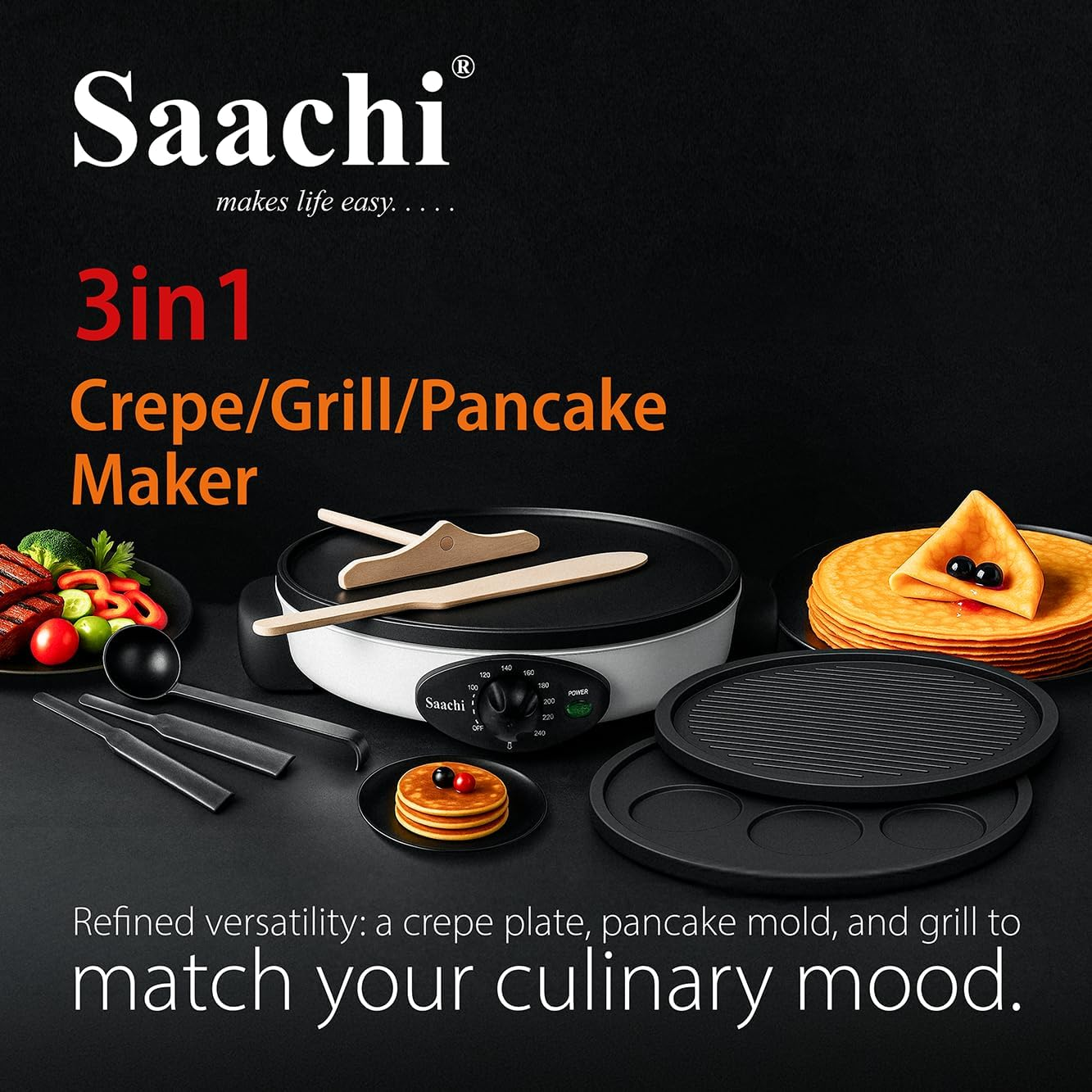 Saachi 3-in-1 Crepe/Grill/Pancake Maker NL-3M-1864-WH