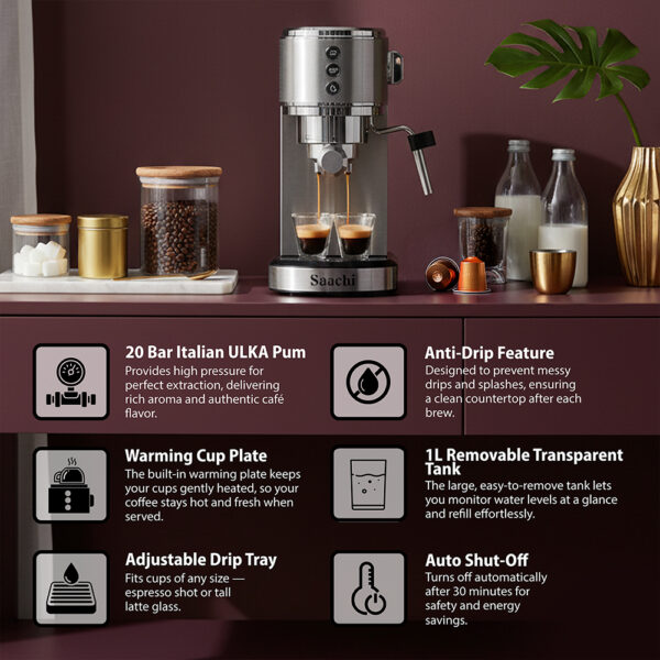 Saachi 20 Bar 3-in-1 Coffee Maker NL-COF-7064-ST