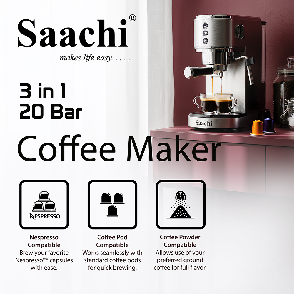 Saachi 20 Bar 3-in-1 Coffee Maker NL-COF-7064-ST