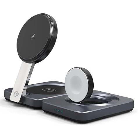 Powerology 3-in-1 Foldable Magnetic Wireless Charging Stand with Qi2 15W Fast Charging – Dark Gray