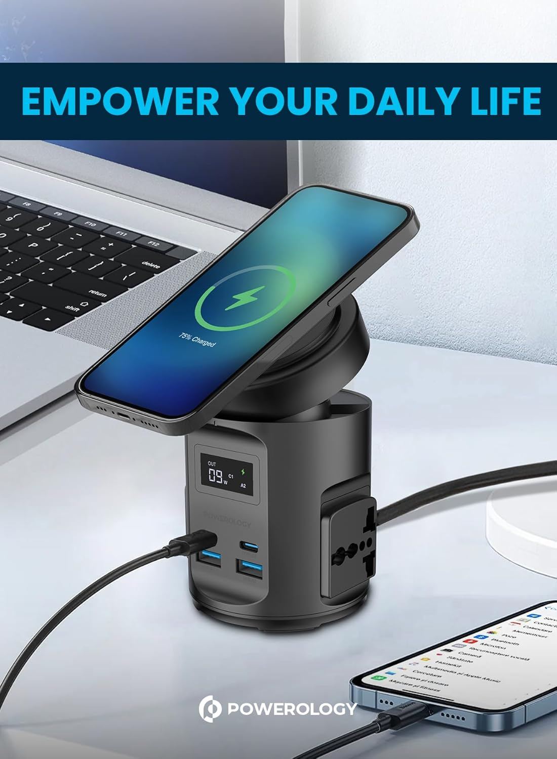 Powerology Magsafe Power Hub PD 65W 2X Universal Sockets 2200W