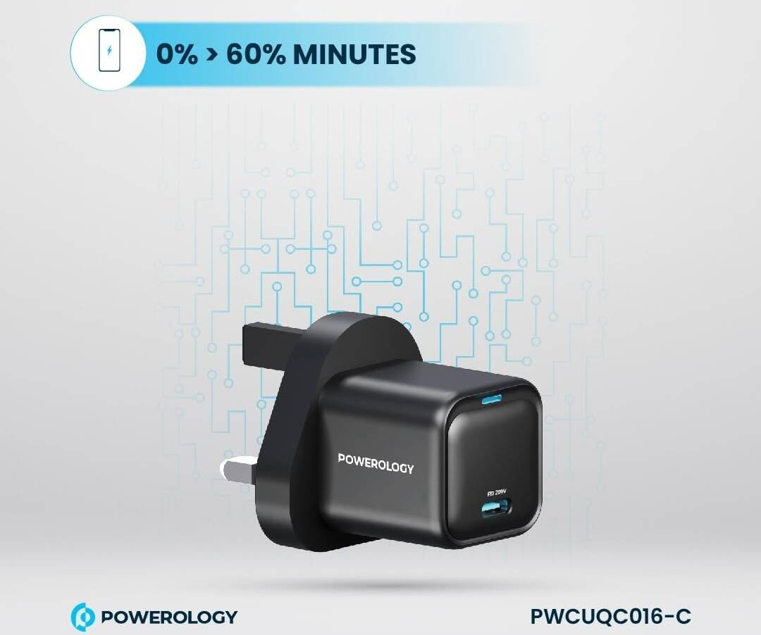 Powerology UltraCompact 20W Single C Port PD Charger UK