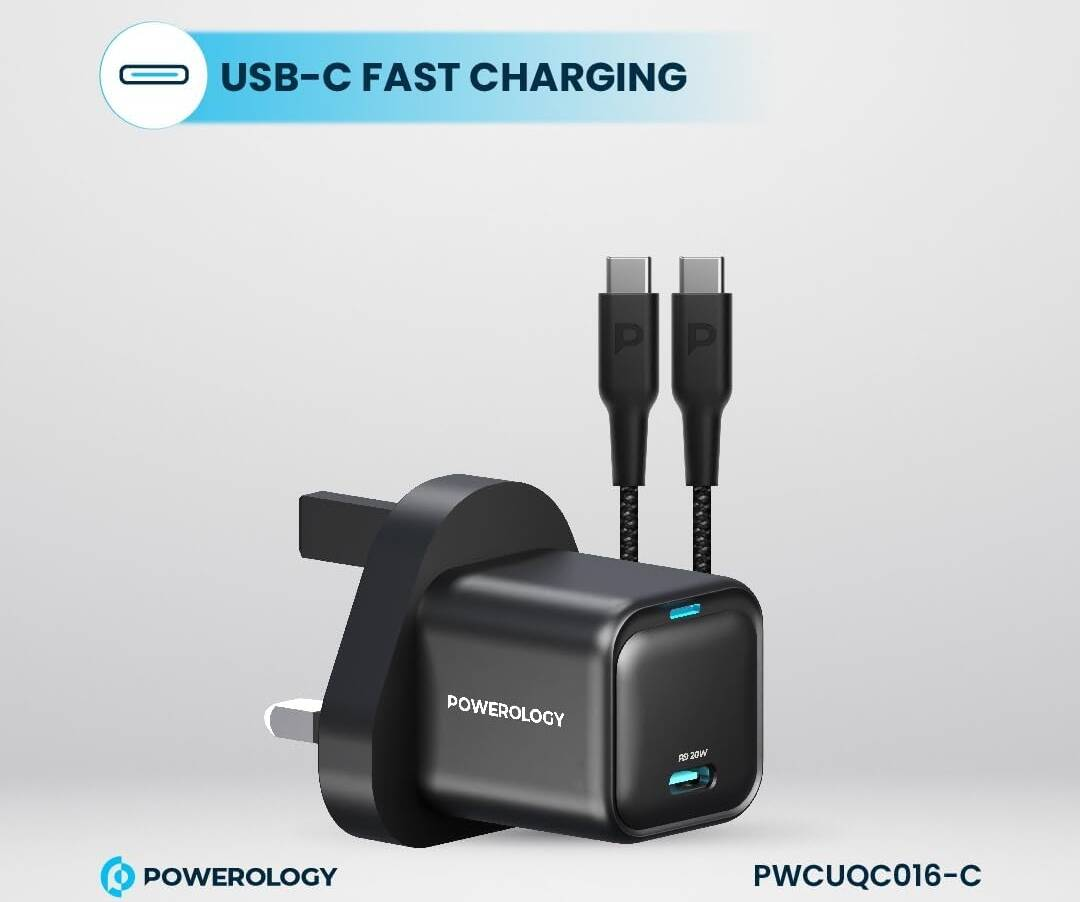 Powerology UltraCompact 20W Single C Port PD Charger UK