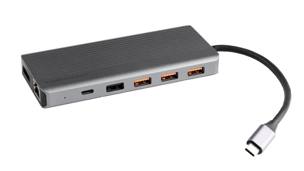Powerology 13-in-1 Dual HDMI & DisplayPort USB-C HUB Ethernet - Gray