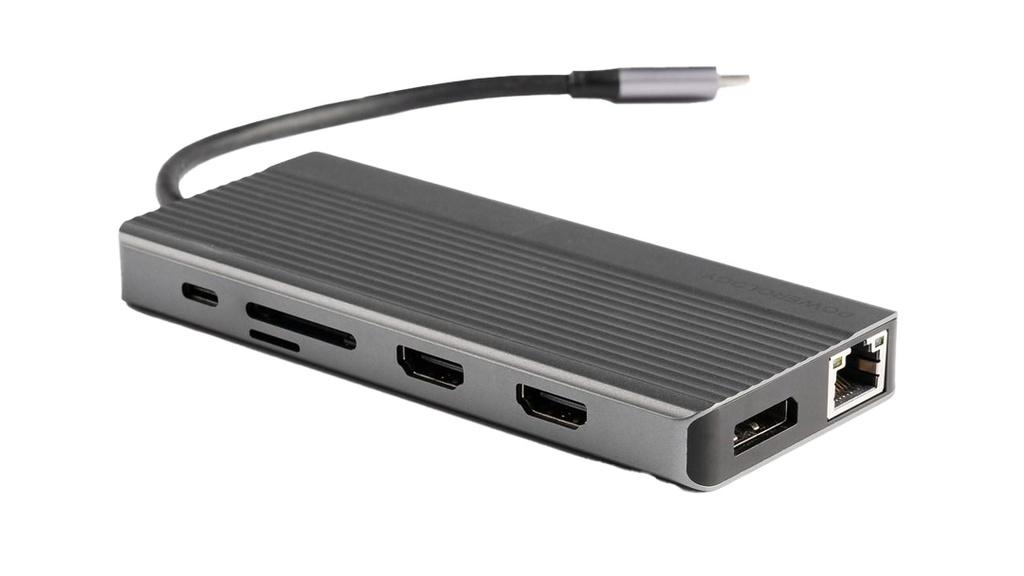 Powerology 13-in-1 Dual HDMI & DisplayPort USB-C HUB Ethernet - Gray