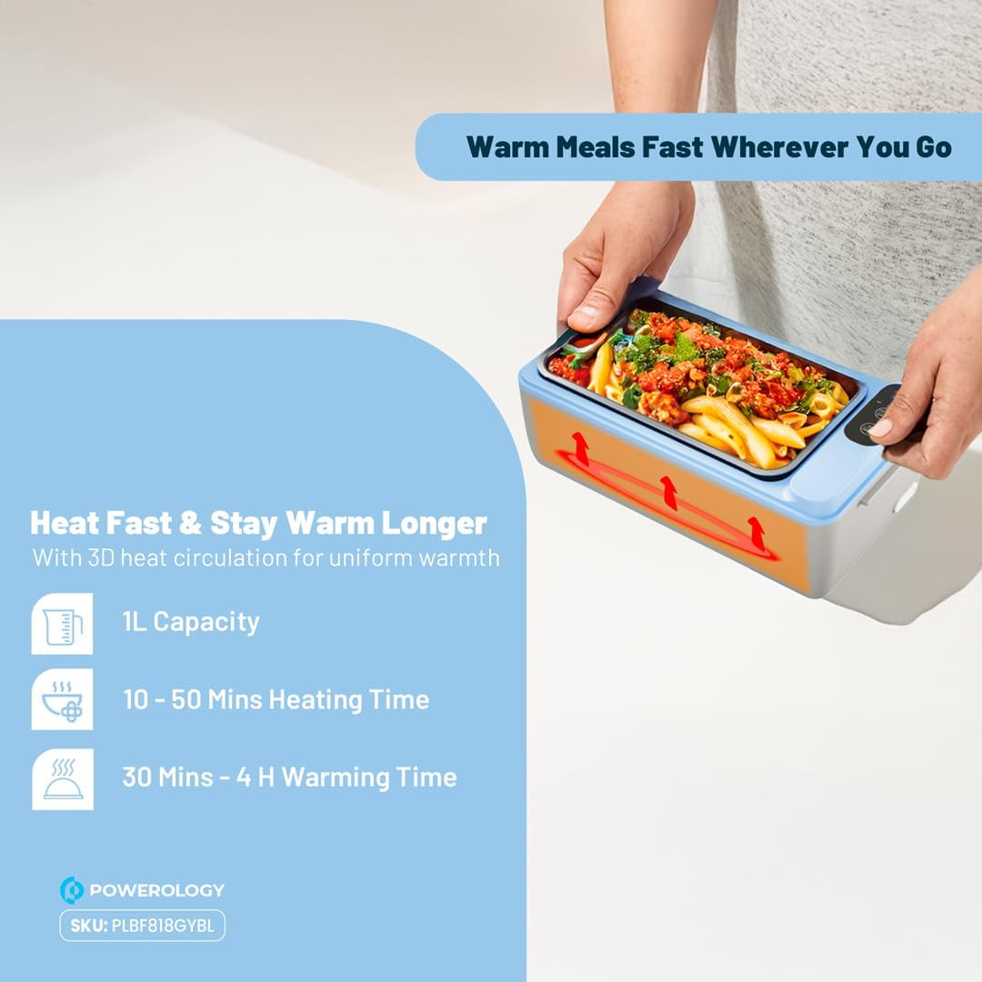 Powerology Lumo Portable Heated Lunch Box 1L – 4000mAh Battery – Grey Blue
