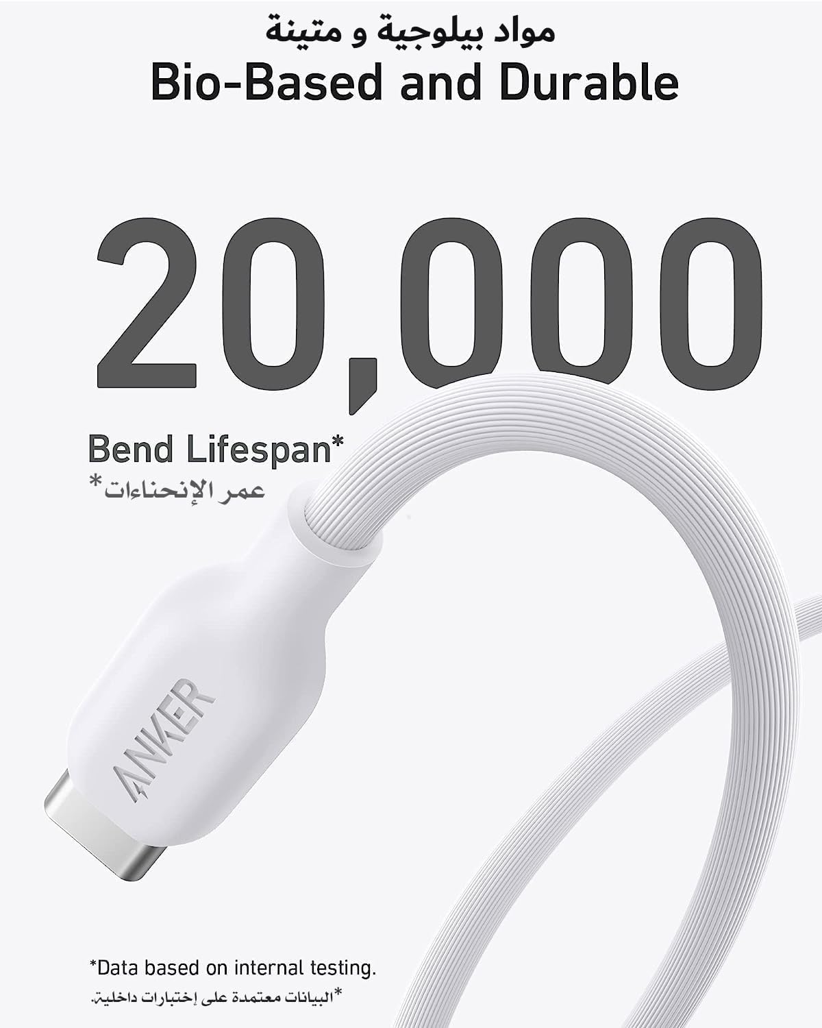 ANKER 542 USB-C TO LIGHTNING CABLE (BIO-BASED 6FT) A80B2521/ AK7-391 WHITE