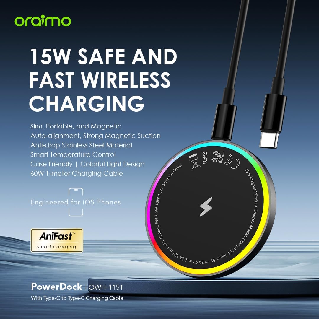 ORAIMO 15w Safe & Fast Wireless Charging - PowerDock - Chrome OWH-1151