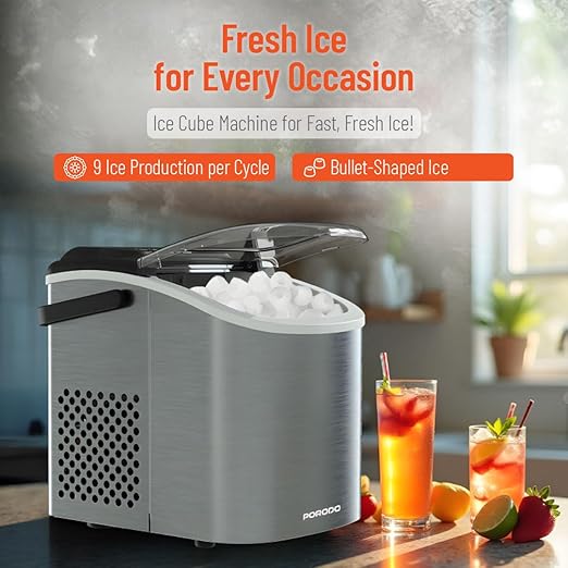 Porodo Instant Bullet Ice Maker with Transparent Lid