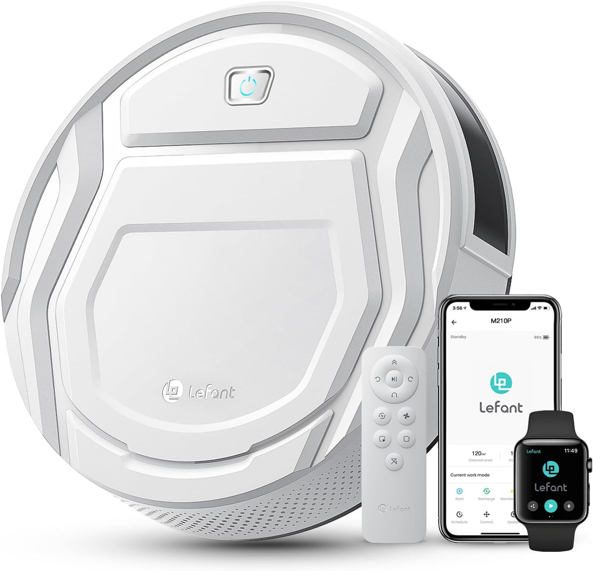 مكنسة روبوت Lefant M210P مع جهاز تحكم عن بعد، تحكم صوتي عبر Alexa، وشحن ذاتي
