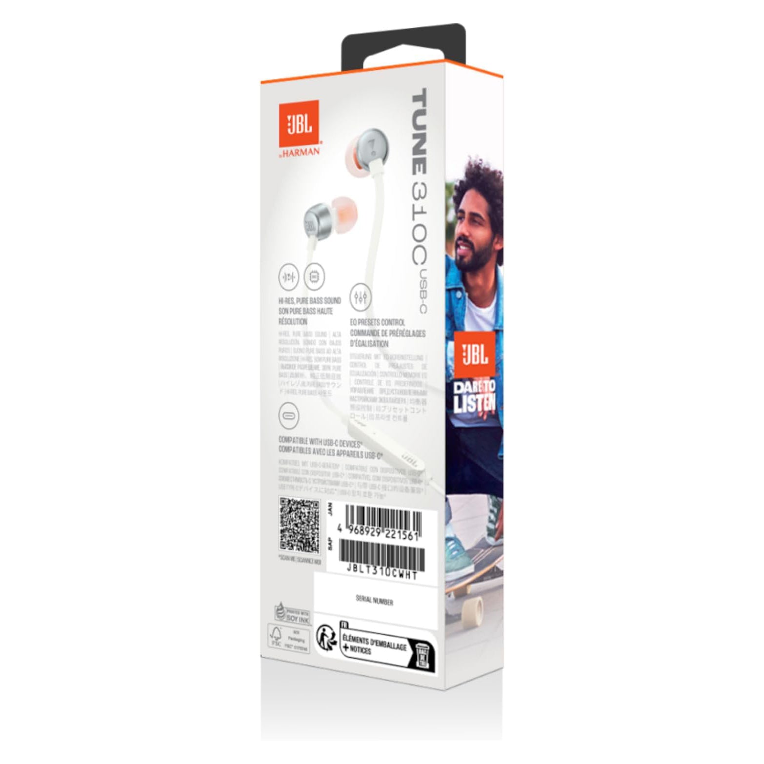 سماعات JBL Tune 310C USB-C Hi-Res داخل الأذن مع JBL Pure Bass – أسود / أبيض / أزرق / أحمر
