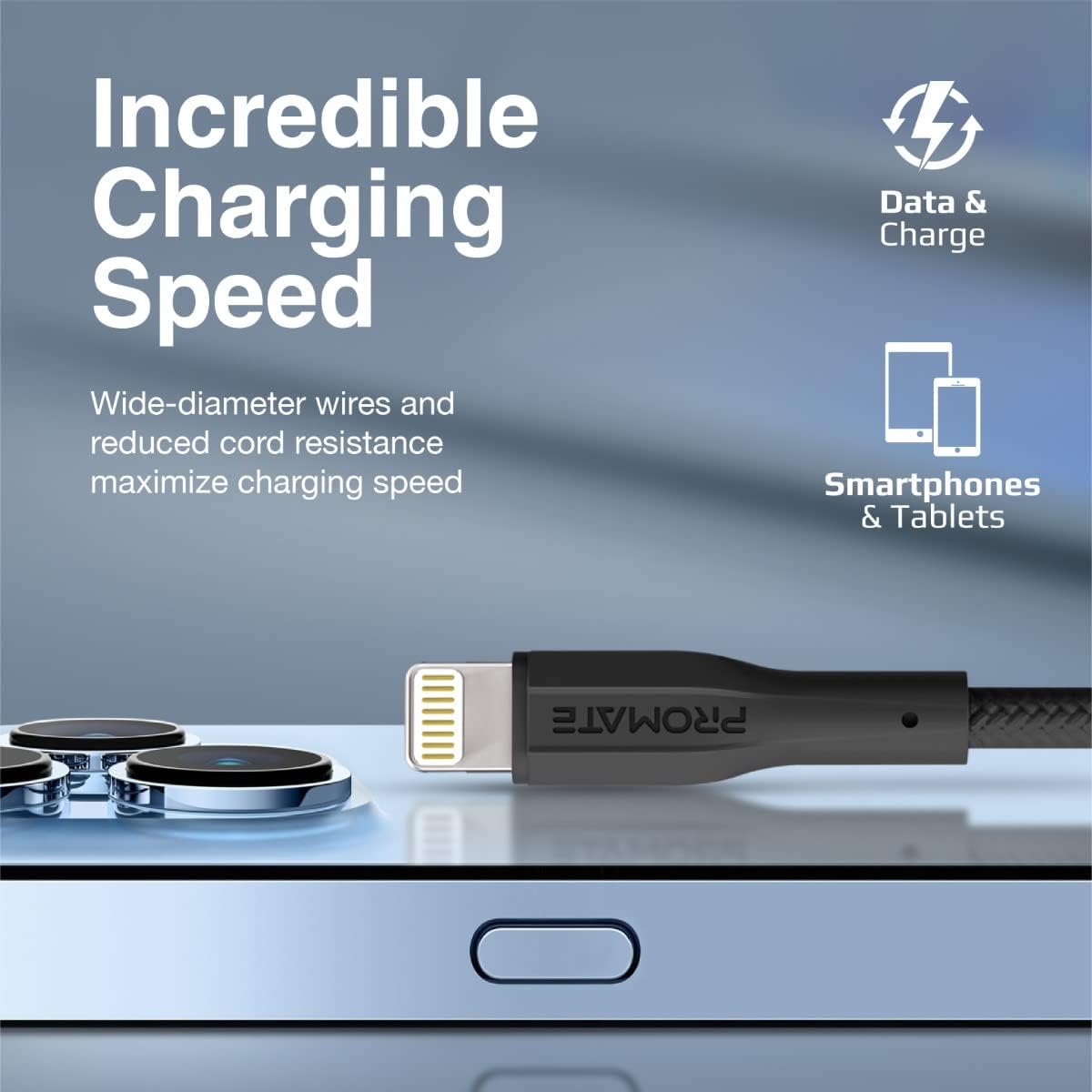 PROMATE XCord-Ai200 USB-A to Lightning Connector Data & Charge Soft TPE Cable